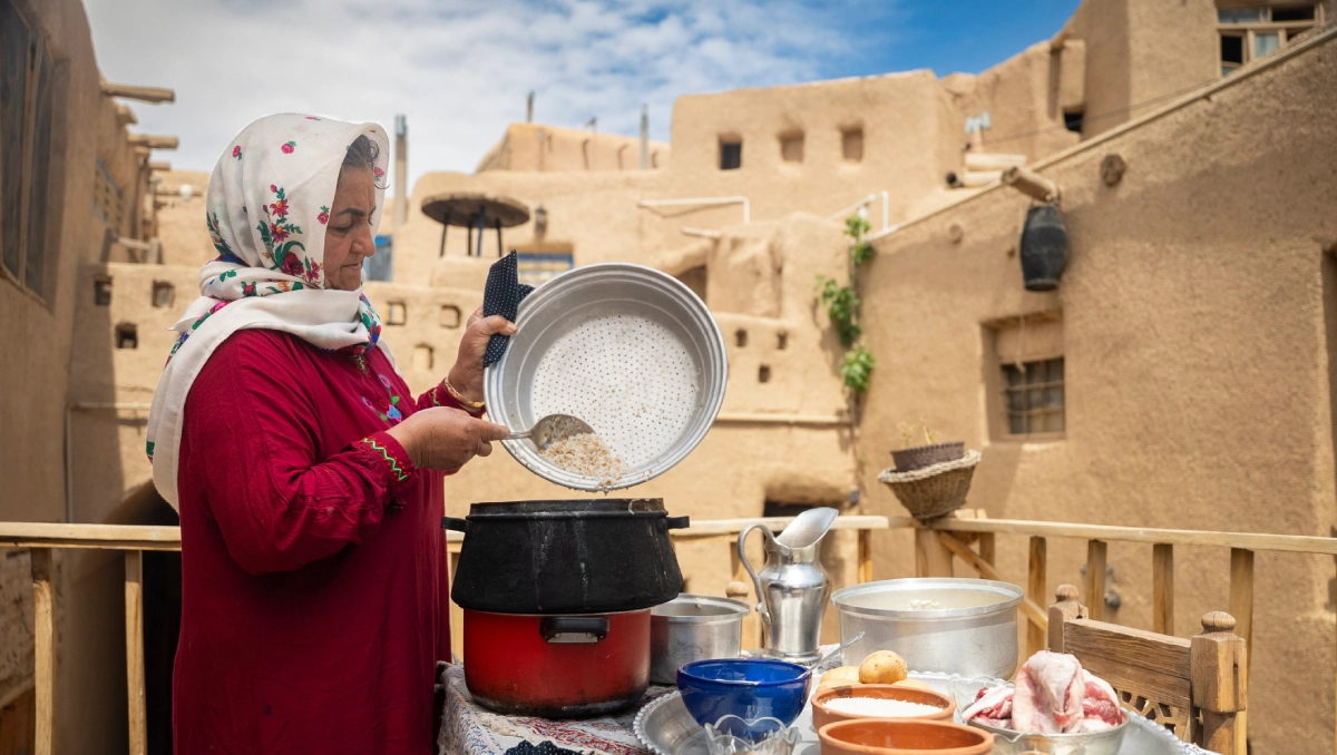Women cooking traditional food in Qaleh Bala